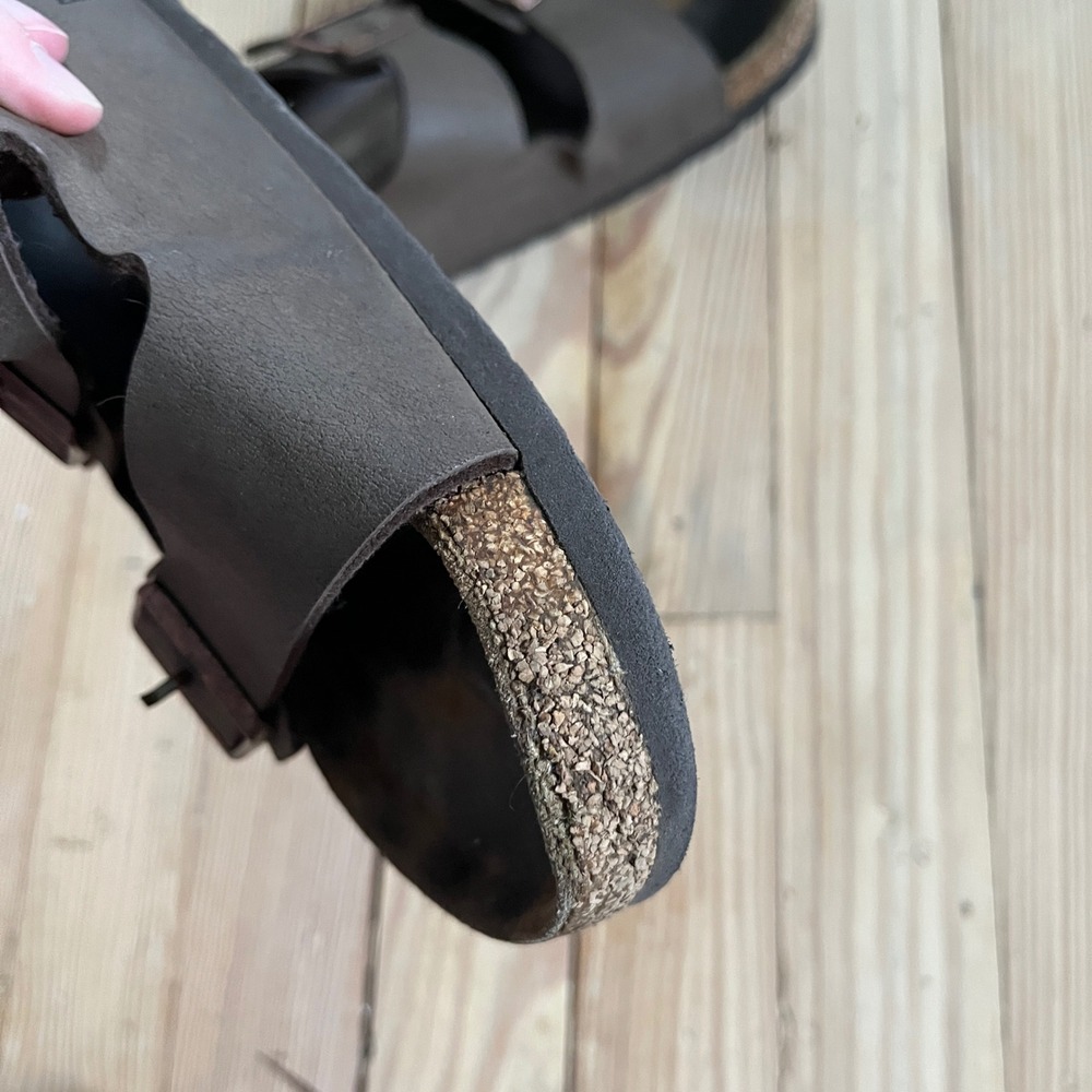 Birkenstock Arizona Slide Sandal EU 42 Mocha Brown Double Strap Buckle Cork boho - Picture 11 of 11
